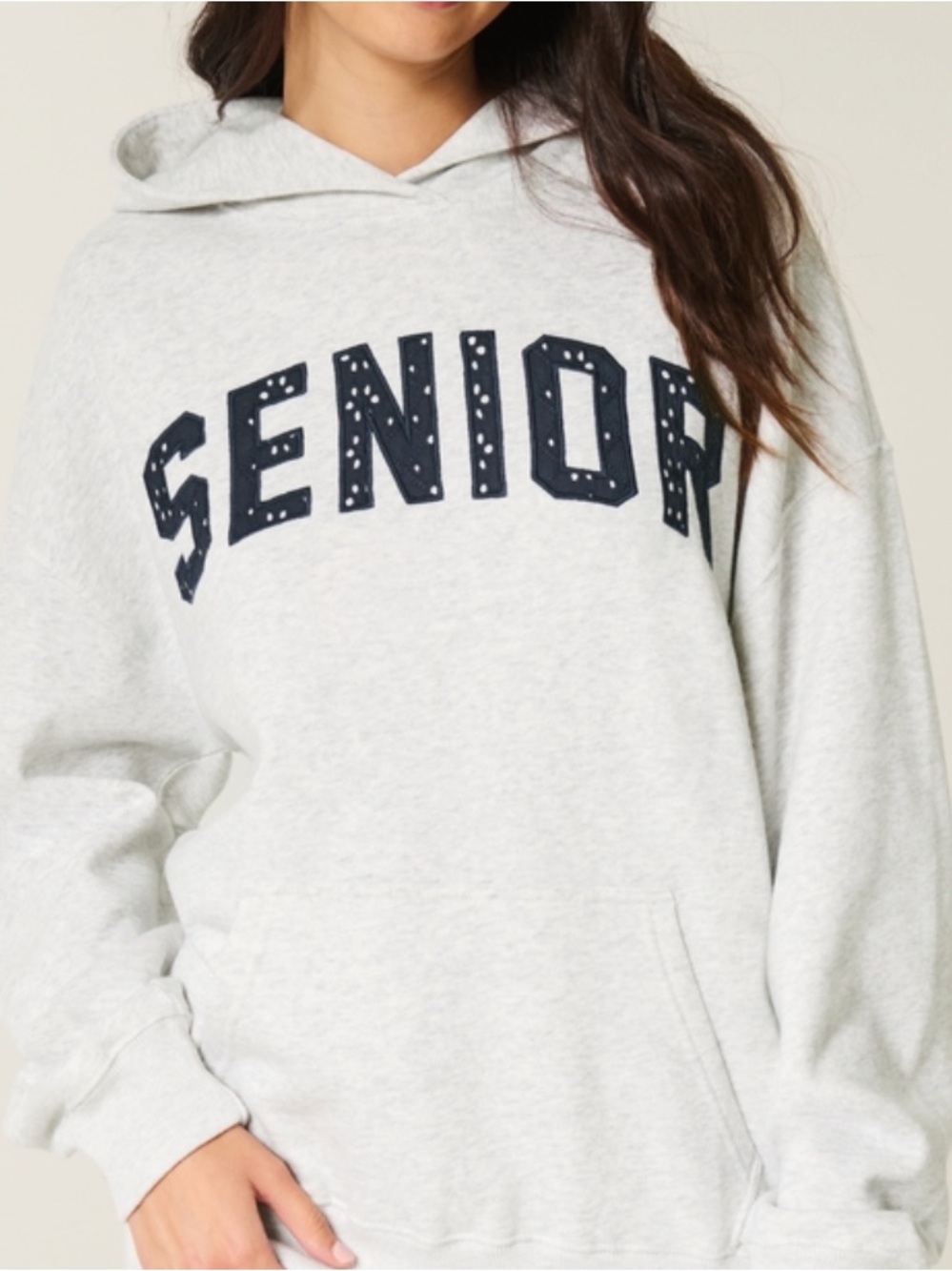 Hollister Light Gray Hoodie with Navy 'SENIOR' Graphic